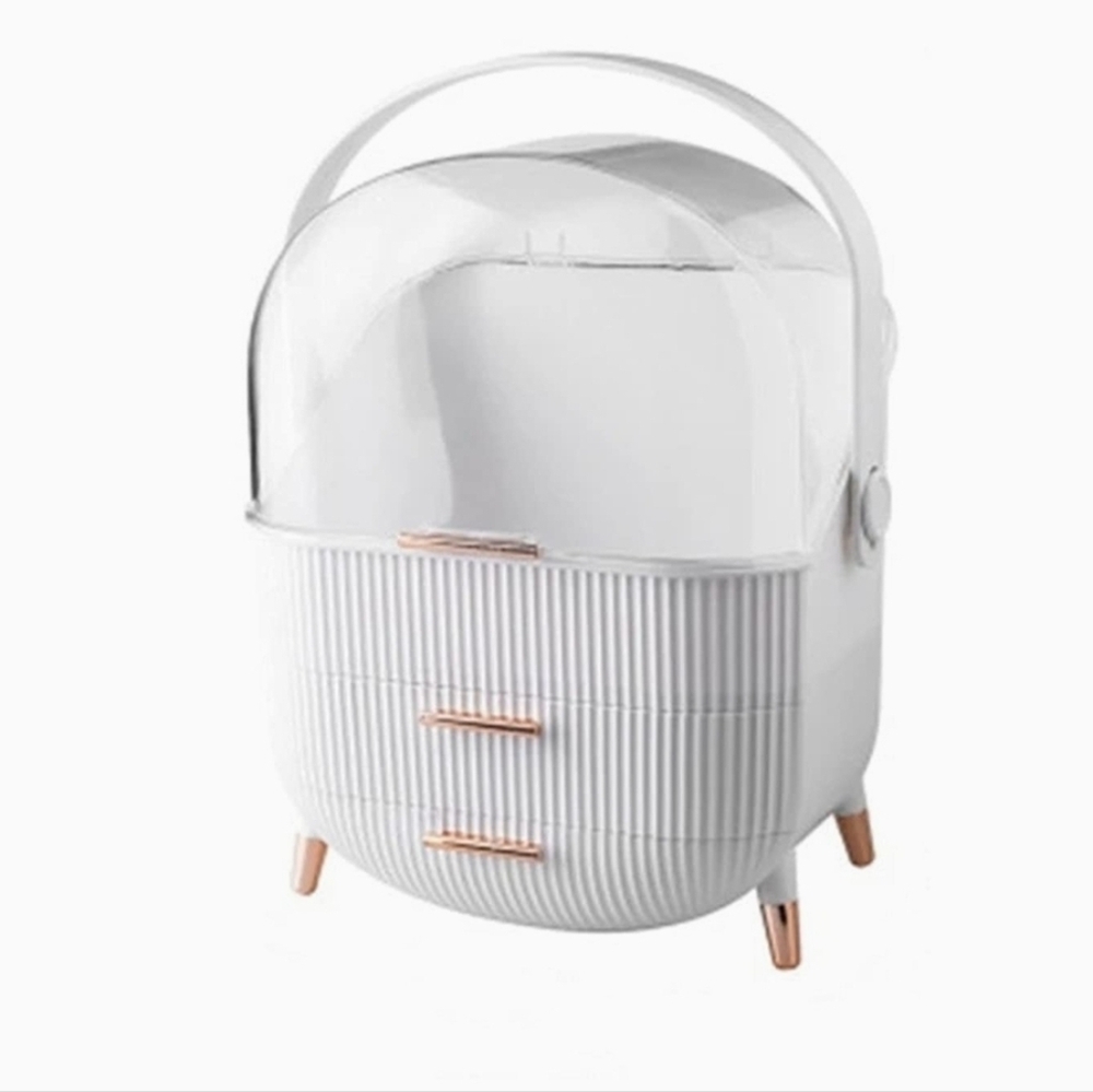 White Cosmetic Organizer with Gold Accents
